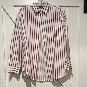 Men's Burgundy and White Striped Button Down Shirt